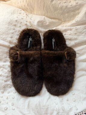 No Boundaries Brown Faux Fur Slide Slippers